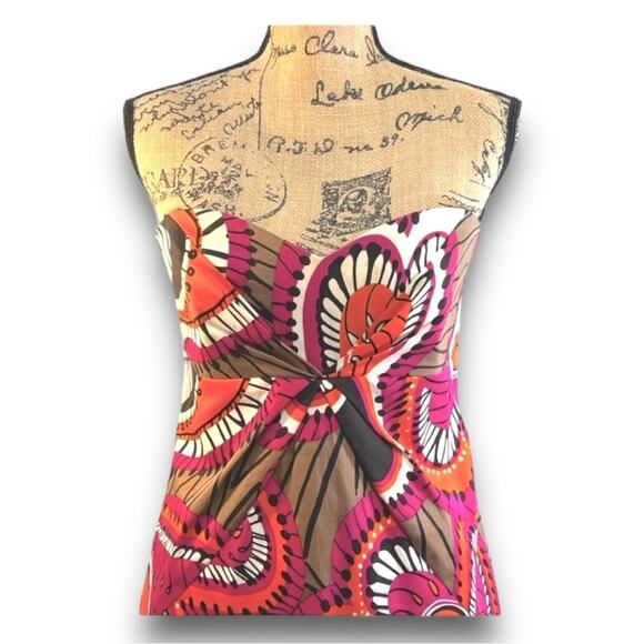 DAVID MEISTER Staples Floral Cocktail Dress Pink Orange Black & Taupe Sz 6 - Picture 7 of 12